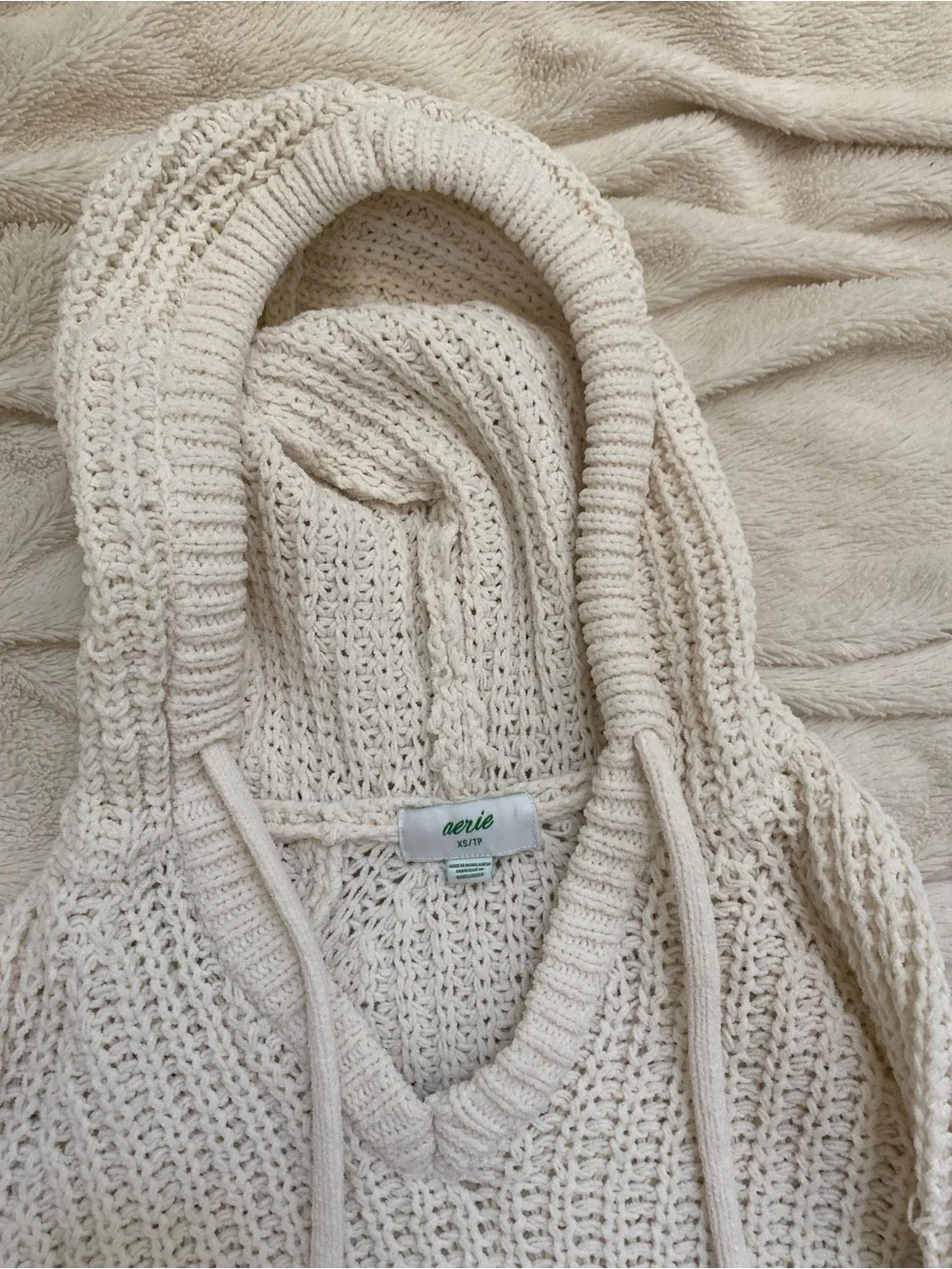 Aerie hoodie thick cream-colored ribbed knit Sz XS